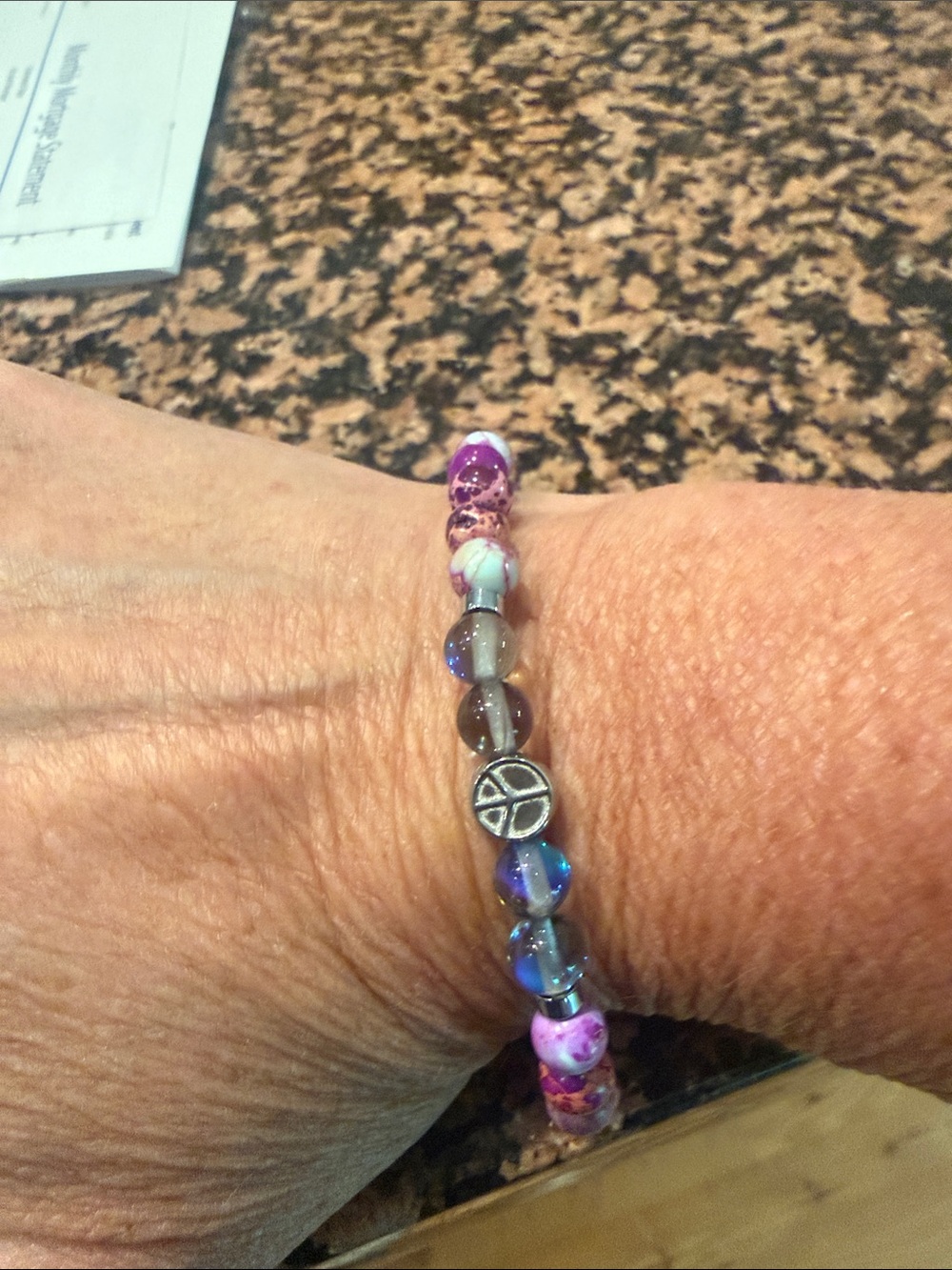 Purple Pink Beaded Peace Charm Bracelet - Women Jewelry